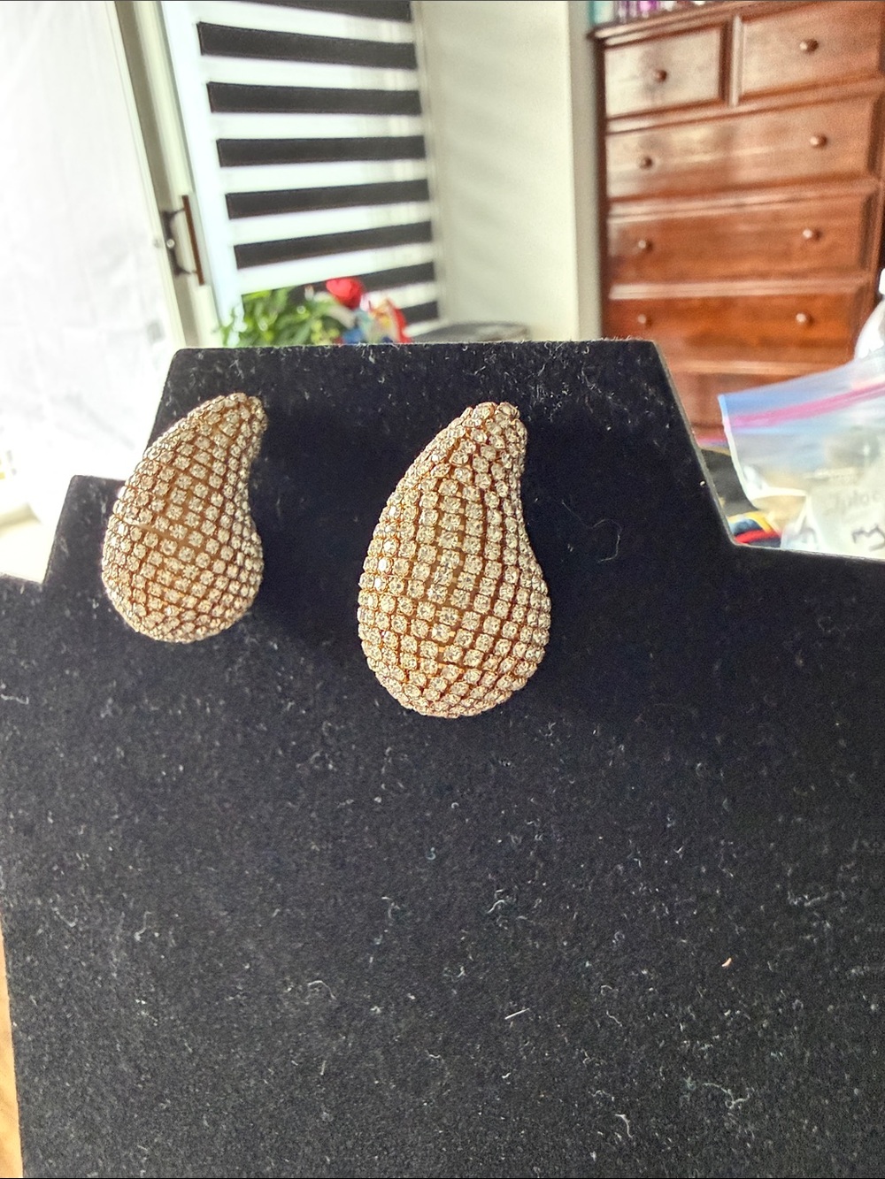 Sparkling Gold Tone Teardrop Pavé Earrings - Women Jewelry